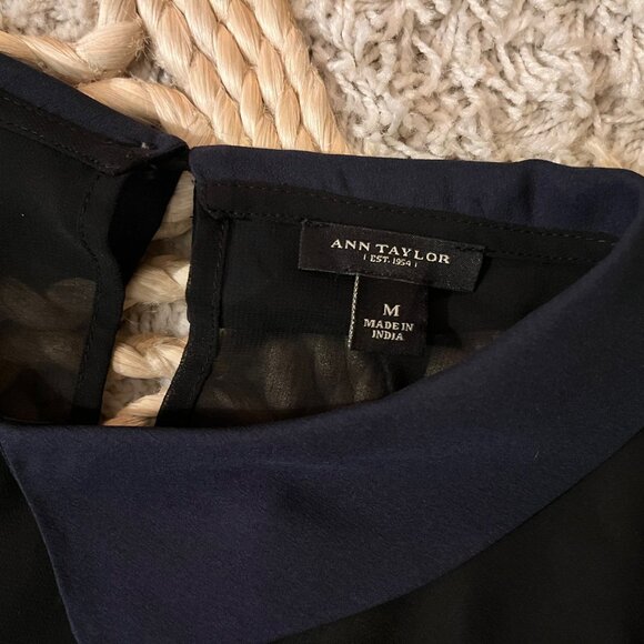 Ann Taylor Collared Blouse Navy Blue & Black - Picture 2 of 3